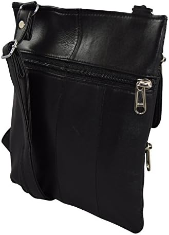 Genuine Leather Women's Casual Multi-Pocket Small Crossbody Purse Bag (Black)