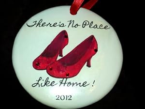 #!Cheap 'There's No Place Like Home ' Wizard of Oz Ruby Red Slippers Christmas Ornament Swarovski Crystal Detail