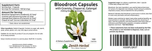 Zenith Herbal Bloodroot and Graviola Capsules, Double Strength, 100 @ 250mg