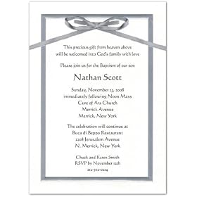 Embossed Silver Border Baptism Christening Invitations - Set of 20
