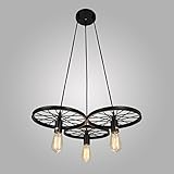 Electro_BP;Vintage Antique Metal Art Large Barn Wheels Hanging Pendant Light Max 180W With 3 Lights Black Finish