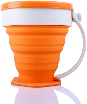 Goxi Collapsible Silicone Cup Silicone Travel Cup Portable Telesoopic Travel Camping Hiking Collapsible Folding Cup with Lid (Orange)