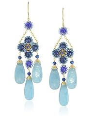Miguel Ases Blue Quartz Three-Drop Flower Earrings
