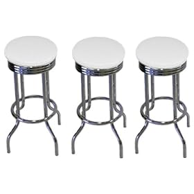 3 White Vinyl Specialty Barstools Set by The Furniture Cove