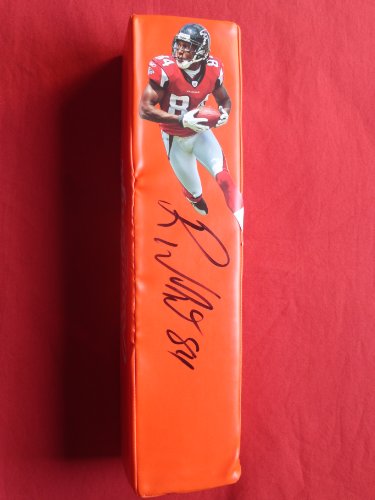 Atlanta Falcons Roddy White Autographed Custom Photo Football End Zone Pylon, Proof Photo of Roddy Signing for Us.