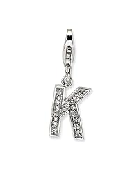 Sterling Silver CZ Letter K w/Lobster Claw Clasp Clasp Charm