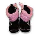 Infant Toddler Girl's Black and Pink Booots with Flower Applique