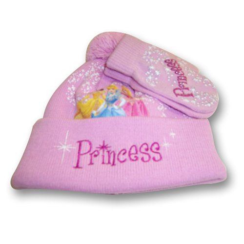 Girl’s Disney Princess Pink Knit Hat and Mitten Set – Toddler