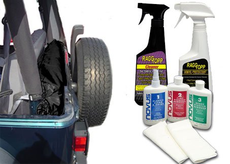 Complete Jeep Top Cleaning Package w/Black Window Storage Roll - For Jeep Wrangler 1987-2006 YJ/TJ & Unlimited