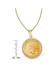 $10 Indian Head Gold Piece Eagle Coin in 14k Gold Rope Bezel (30" - 14k Gold Rope Chain)