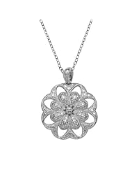 Rhodium Plated Sterling Silver Diamond Accent Medallion Pendant, 18"