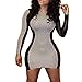 QIYUN.Z O-Neck Raglan Sleeve Pu Leather Polyester Patchwork Bodycon Clubwear Dress