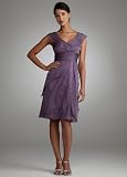Davids Bridal Short Chiffon Tiered Dress with Flutter Sleeves Style 081845870