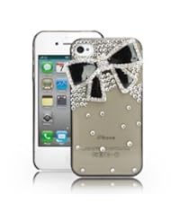 EVTECH(TM) Black Bow GEM Series Luxury Crystal Diamond Bling Design Cover Case Iphone 4 4g 4s(100% Handcrafted)