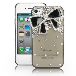 EVTECH(TM) Black Bow GEM Series Luxury Crystal Diamond Bling Design Cover Case Iphone 4 4g 4s(100% Handcrafted)