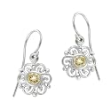 Sterling Silver November Birthstone Round Celtic w/ Genuine Citrine Center Drop Earrings