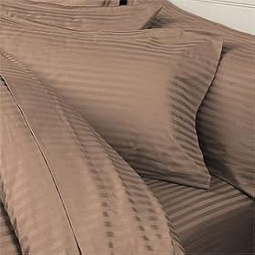 Egyptian Bedding 300 Thread-Count, Queen Pillow Cases, Taupe Stripe, Set of 2