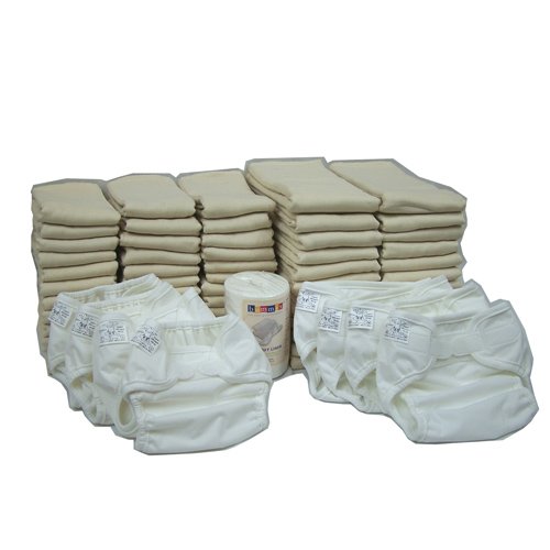 OsoCozy Prefold Cloth Diaper Basic Package - Unbleached Prefolds   White Velcro Bummis Super Whisper Wraps