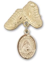 14K Gold Baby Badge with St. Bede the Venerable Charm and Baby Boots Pin
