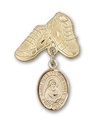 Gold Filled Baby Badge with St. Bede the Venerable Charm and Baby Boots Pin