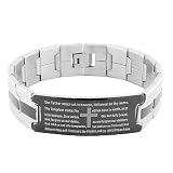 Stainless Steel Black Silver Tone Religious Cross English Prayer Mens Bracelet