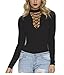 OLUOLIN Womens V Neck Long Sleeve Bodysuit Party Bodycon Jumpsuit Tops Black S