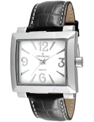 Peugeot Womens 706BK Silver-Tone Black Leather Strap Watch