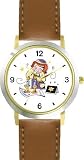 Girl Blessing the Candles Judaica Jewish Theme - WATCHBUDDY&reg; DELUXE TWO-TONE THEME WATCH - Arabic Numbers - Brown Leather Strap-Size-Large ( Men's Size or Jumbo Women's Size )