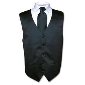 Mens BLACK Dress Vest and NeckTie Set for
