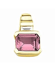 10K Yellow Gold Emerald Cut Pink Tourmaline and Diamond Pendant -- LIFETIME WARRANTY
