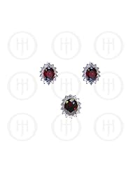 Sterling Silver -CZ Royal Wedding Inspired Earrings Pendant Set (Garne