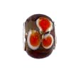 Pandora Style Charm Bead (Z267) Murano Style Lampwork Glass (13mm x 10mm) (fits Troll too) ~ Brown with Orange Flowers