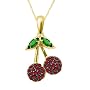 10k Yellow Gold Created Ruby and Emerald Cherries Pendant, 18"