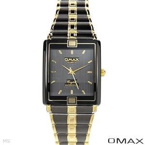 Omax Quartz WaterProof Men Watches Two Tone Gold N Black Stainless Steel Band Black Dial