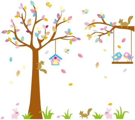 Haiqingor Large Tree Squirrel Rabbit Swing Bird Decor Family Wall Decal Sticker Baby Decoration