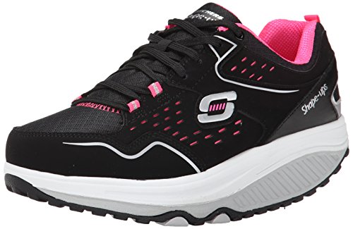 Skechers Women's Shape Ups Everyday Comfort Fashion Sneaker, Black/Hot Pink, 9.5 M US