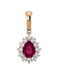 18K Rose Gold 7.00x5.00mm Pear Cut Rhodolite Garnet and Diamond Pendant -- LIFETIME WARRANTY