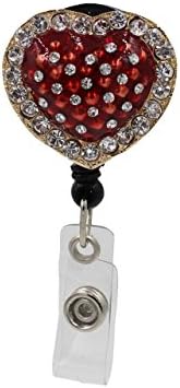 Gold Tone Heart Rhinestone Retractable Badge Holder ID Card Holder Reel with Swivel-Back Alligator Clip