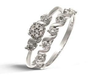 Ensemble Bague de fiançailles et alliance Femme - Or Blanc 375/1000 (9 Cts) 2.5 Gr - Diamant - T 54