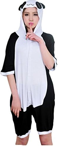 Neutral Summer Pure Cotton Cartoon Animal Pajamas Short Sleeve Lovers One-piece Sleepcoat Toilet Permitted (Panda, S)