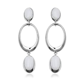 ELLE Sterling Silver White Jade Oval Drop Earrings