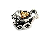 SilveRado(tm) MS313T Sterling Silver/Gold Baby Carriage Bead / Charm