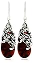 Sterling Silver Marcasite & Garnet-Colored Glass Teardrop Earrings