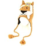 Kids 4-12 Winter Lion Animal Knit Trooper Ski Hat Brown