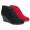 DAMENSCHUHE IN WILDLEDEROPTIK MIT KEILABSATZ STIEFELETTE SCHUHE WEDGE DAMEN NEU TOP
