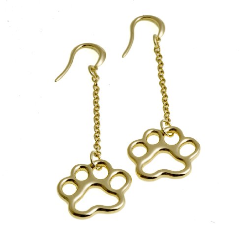 Paw Print Drop Earrings 18k Yellow Gold Paws for Dog Lovers and Cat Lovers By Ashley & Co. Paw Print Jewelry