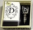 Gift Set of 30 Monogram Paper Guest Towels and 1 Monogram Glass Winestopper - D