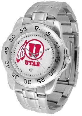 Utah Runnin' Utes Suntime Mens Sports Watch w/ Steel Band - NCAA College Athletics