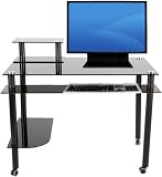 Black Glass and Aluminum Mobile Computer Desk by RTA Products