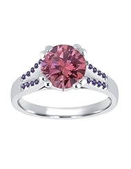 1.10 Ct Round Pink Diamond Purple Amethyst 18K White Gold Ring
